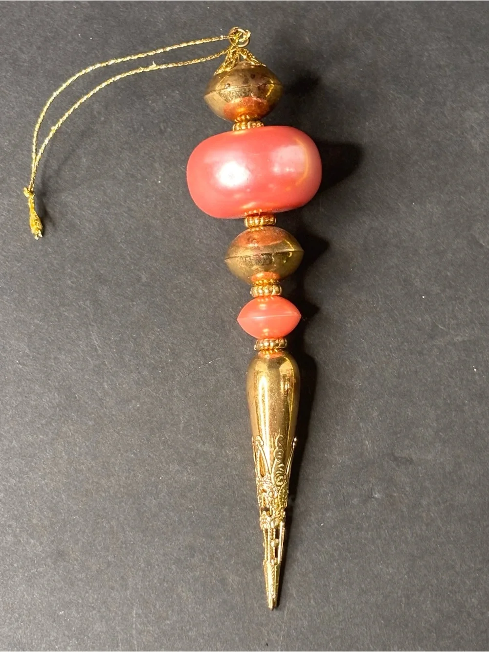 Vintage beaded drop finial (icicle) ornament Coral Pink Pearlized Beads